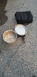 A pressure cooker was found on a bench outside the Rowley MBTA Commuter Rail station at approximately 6 a.m., triggering an evacuation of the station and delays on the Newburyport Line. (Rowley Police Department Photo)